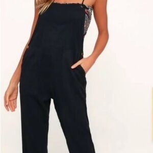Amuse Society | Black spaghetti straight straight leg overalls romper pants